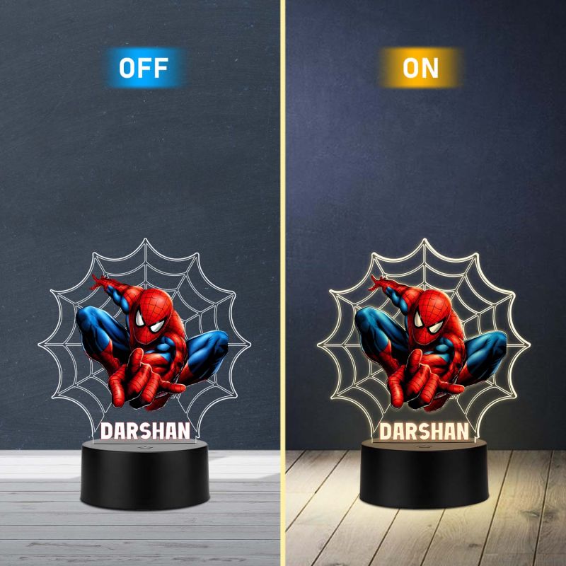 Customized Spiderman LED Name Lamp 3D Illusion Nightlight Superhero Themed Bedside Table Lamp for Children’s Bedroom Gift for Boys & Marvel Fans Warm White Light